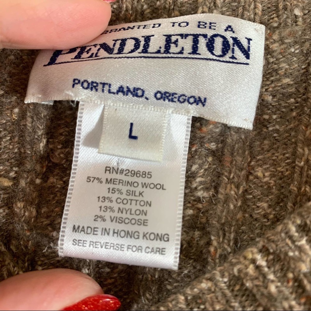 Pendleton Marled Brown Wool Blend Cable Knit V-Ne… - image 2